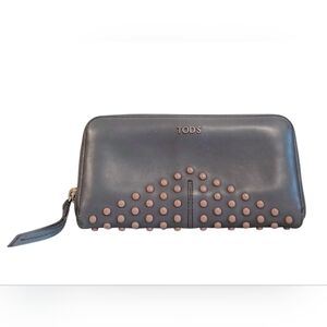 Tod's Long Leather Zip Around Studded Wallet